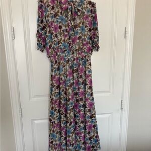 New! Vineyard Vines Floral Midi Dress with Bow Tie